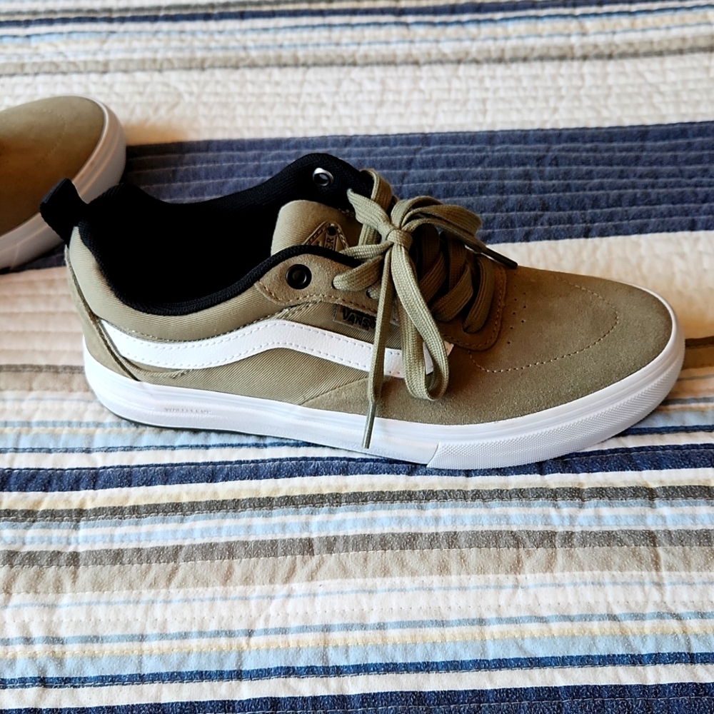Vans Olive Green and White Low-Top Skate Shoes